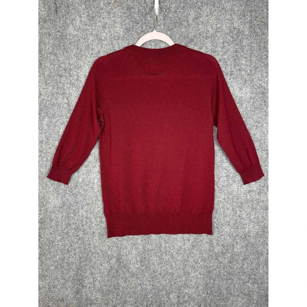 J.Crew Womens Merino Wool Crewneck Sweater S Burgundy Red 3/4 Sleeve Pullover
